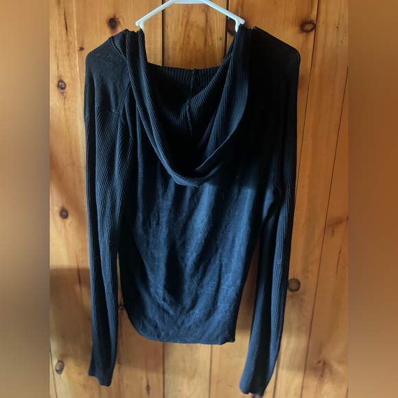 Transit Par-Such Vintage 90s/2000s Black Hooded Patterned Zip-Up Hoodie size 3 - Picture 8 of 10